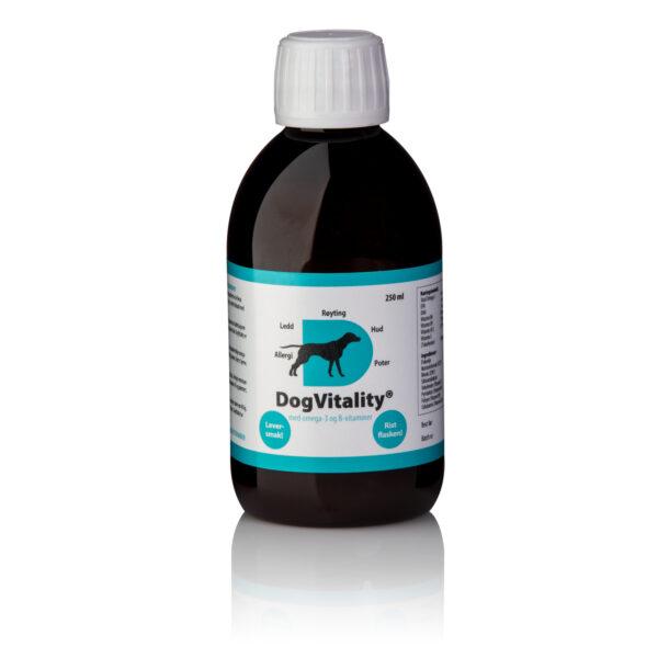 250ml DogVitality® med omega-3 og B-vitaminer - for pels, hud, poter, ledd. Nå med leversmak.